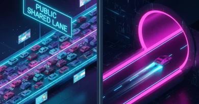 Ilustrasi perbandingan jalur internet dedicated yang lancar vs internet broadband yang macet