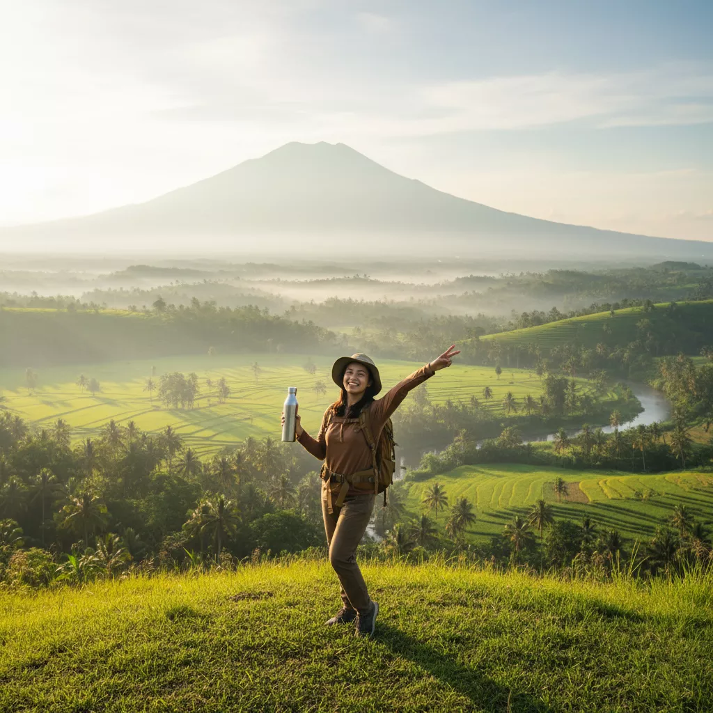 Traveler bahagia menikmati pemandangan alam dengan gaya travelling ramah lingkungan