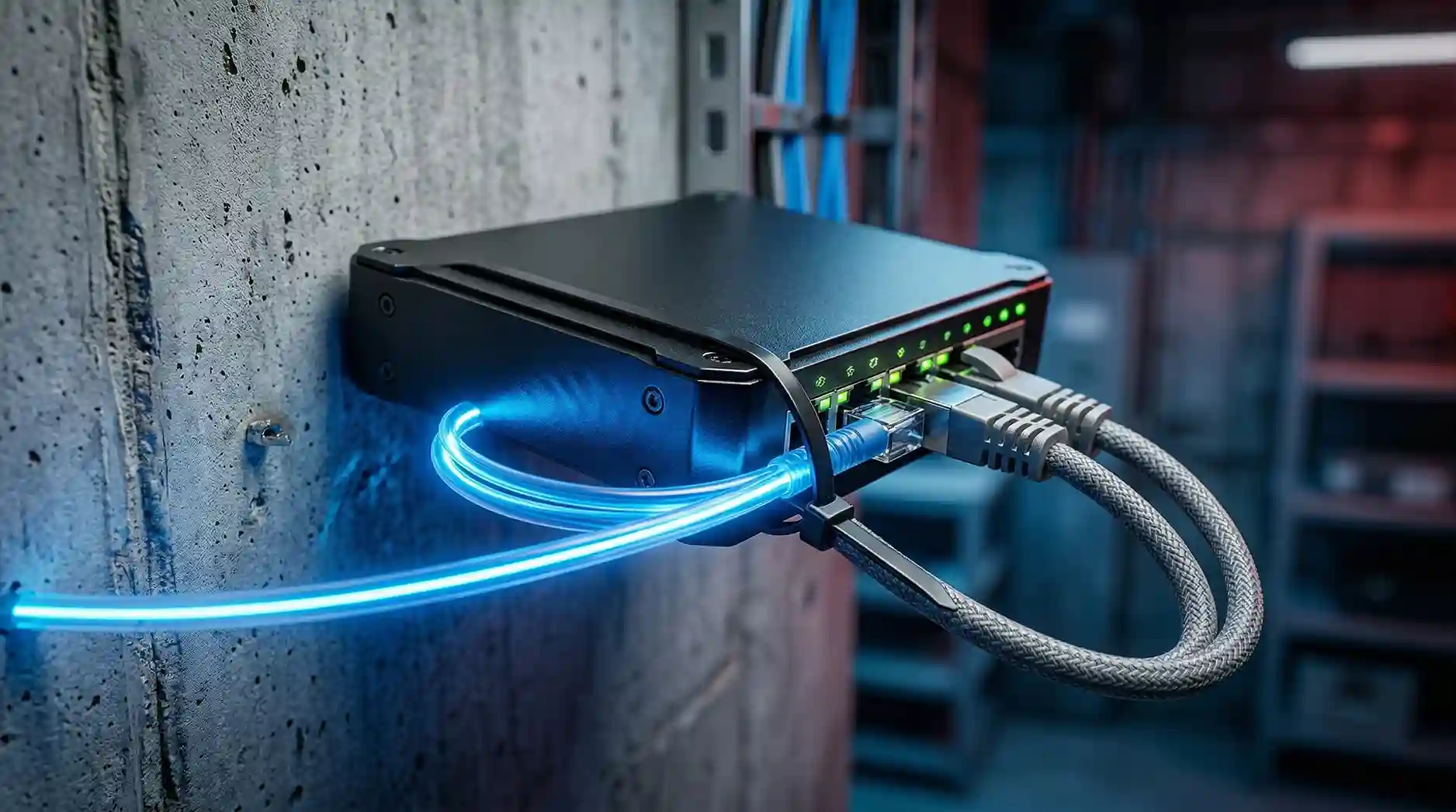 Konfigurasi instalasi pemasangan sistem keamanan jaringan kabel ganda router mikrotik pada dinding ruang peladen kafe