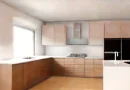 Dapur minimalis modern dengan dominasi warna putih, kabinet kayu terang, dan pencahayaan alami yang membuat ruangan terlihat luas dan bersih.