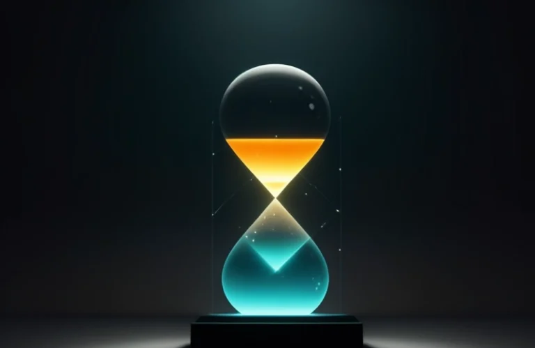 Ilustrasi jam pasir digital yang tersumbat melambangkan kebuntuan aliran data dari server pihak ketiga ke dasbor analitik