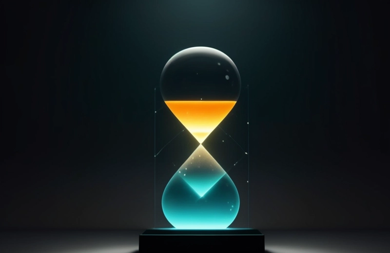 Ilustrasi jam pasir digital yang tersumbat melambangkan kebuntuan aliran data dari server pihak ketiga ke dasbor analitik