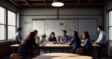 Sekelompok pemilik bisnis berdiskusi intensif tentang identitas dan cerita merek mereka