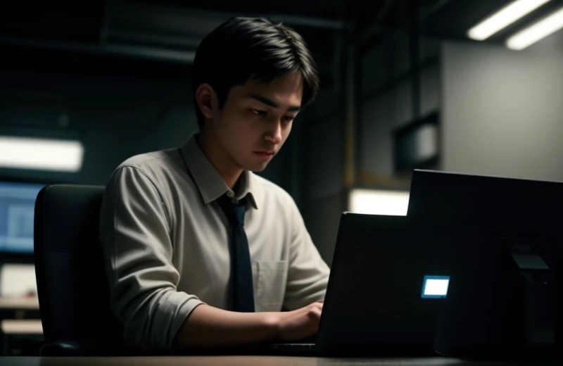 Teknisi jaringan sedang melakukan hardening firewall pada sistem antarmuka untuk mencegah penyebaran crypto malware di toko. Prompt Generate: