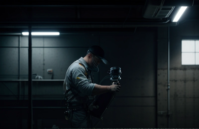 Titik Buta Sirkulasi Udara Ruko Tertutup: Mitigasi Sindrom Gedung Sakit (Sick Building Syndrome) Melalui Desain Tata Letak HVAC Teknisi mekanikal sedang melakukan instalasi sistem ducting mesin penukar panas ERV di atas plafon beton ruko komersial.
Prompt Generate: