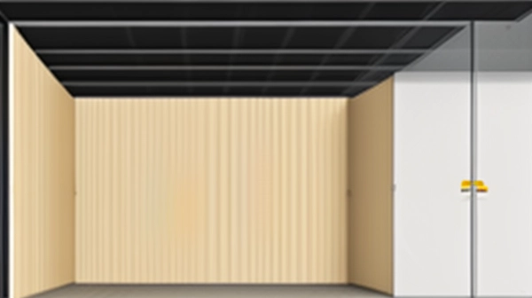 Potongan skema dinding ganda pod akustik menunjukkan lapisan rockwool dan rongga udara