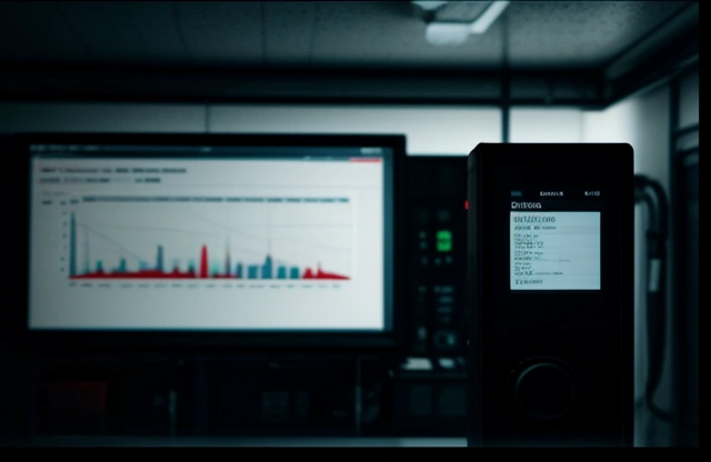 Dasbor analitik sistem otomasi gedung yang menampakkan penurunan tajam pada konsumsi aliran udara dari modul Variable Air Volume (VAV) saat ruangan kosong.