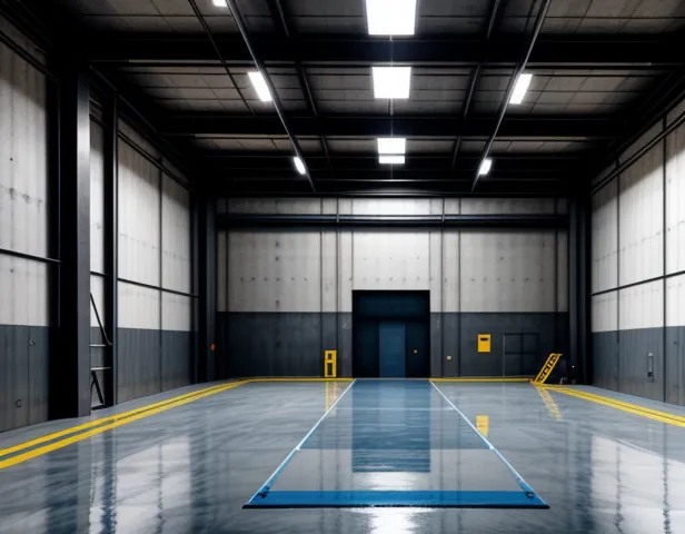 ilustrasi isometrik teknis potongan melintang lapisan lantai beton gudang dan pelapis epoxy