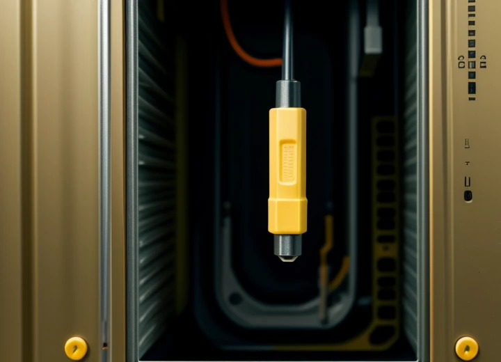 proses instalasi crimping tool presisi menekan pin logam konektor rj45 ke ujung kabel tembaga