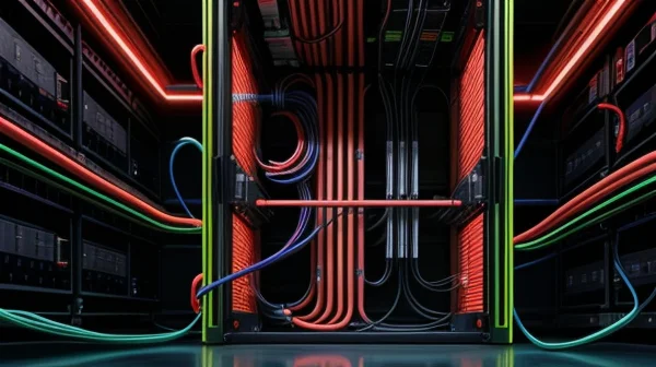 Topologi visual arsitektur infrastruktur telekomunikasi fisik yang membedah anatomi aliran listrik analog kabel RJ11 dari mesin peladen PABX menuju perangkat komunikasi meja korporat.