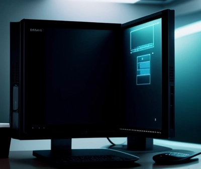 ilustrasi isometrik router mikrotik dengan pancaran sinyal wifi terkontrol di ruang kantor modern