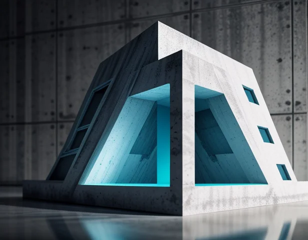 ilustrasi isometrik konseptual pembedahan lapisan dinding beton dengan sealer alkali dan cat warna top coat