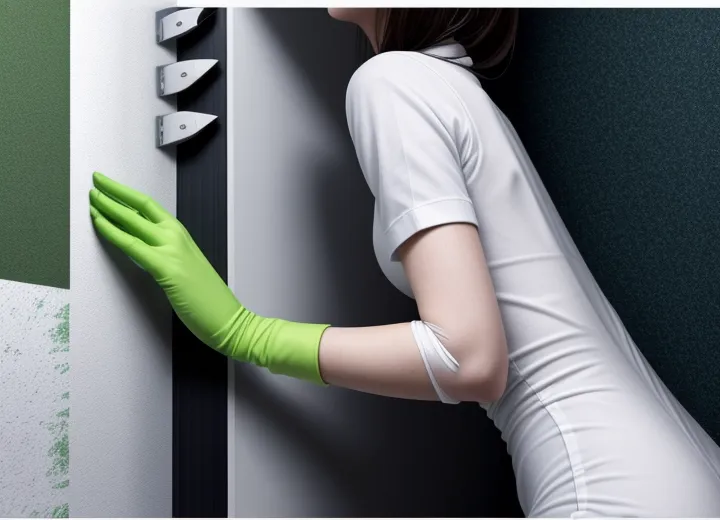 proses perakitan motif geometris pattern matching wallpaper dinding menggunakan alat ukur laser level