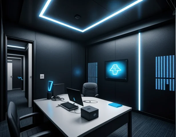 ilustrasi isometrik konseptual infrastruktur jaringan komunikasi server ip pbx voip korporat