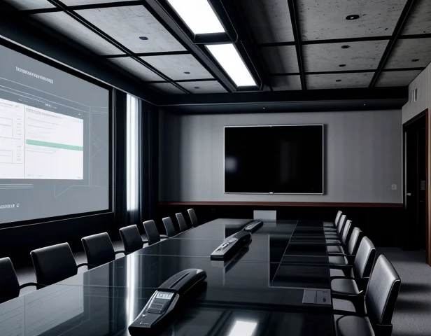 ilustrasi ketegasan pimpinan rapat menunjuk tenggat waktu pada papan tulis proyektor korporasi