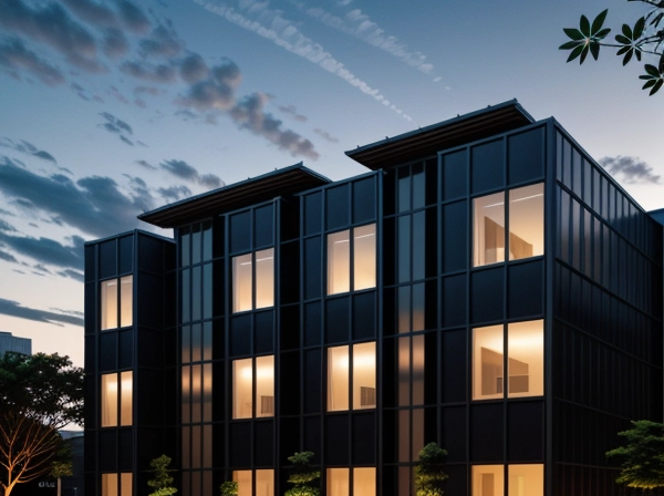 Desain Arsitektur Hijau Komersial Modern eksterior gedung perkantoran komersial bersertifikat green building