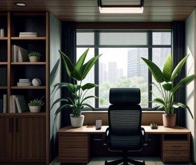 Biophilic Design Kantor: Tingkatkan Produktivitas & Kesejahteraan Karyawan | Cepatnet Interior kantor eksekutif dengan desain biophilic, menampilkan taman vertikal, tanaman dalam ruangan, dan cahaya alami yang melimpah