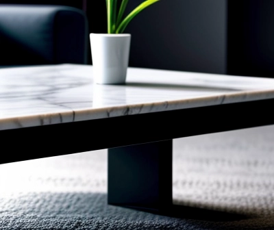 detail sistem mekanis pop up stopkontak usb tersembunyi pada meja kopi marmer ruang lobi