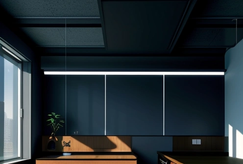 skema penempatan sensor cahaya dan sistem daylight harvesting pada ruang kantor modern