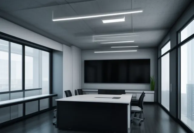 Ilustrasi Smart Office modern dengan perangkat IoT terintegrasi dan dashboard monitoring energi