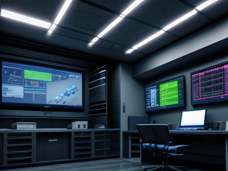 Ruang server dengan pendingin aktif dan infrastruktur fisik