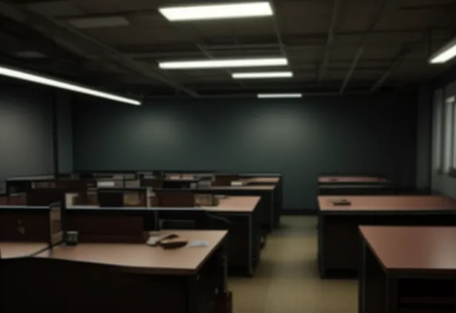 Kantor yang boros energi dengan lampu menyala dan AC dingin di ruang kosong