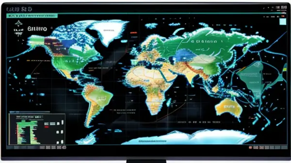 Logistik Macet? Bongkar Anomali Routing API! Topologi layar komando pusat kendali logistik yang mengkorelasikan pergerakan armada truk waktu nyata dengan grafik kesehatan infrastruktur jaringan API perusahaan.