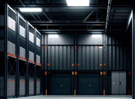 ilustrasi isometrik konseptual infrastruktur pemasangan jaringan fiber optik cctv pengawas gudang industri