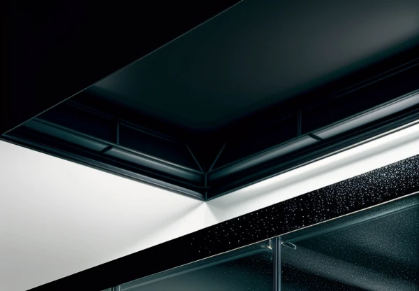 proses injeksi acoustic sealant kedap suara pada sambungan sudut partisi kaca tempered tebal