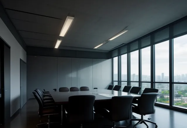 Profesional mengalami kesulitan berkomunikasi di ruang rapat modern dengan asimetri akustik yang buruk.