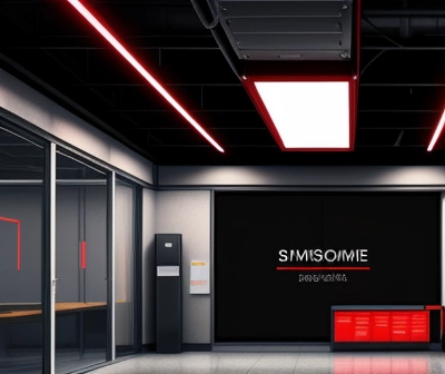 Topologi antarmuka pemantauan infrastruktur gedung pintar (Smart Building) yang memetakan anomali silau ekstrem (UGR) dan ketidaksesuaian indeks warna pada area kerja B2B.