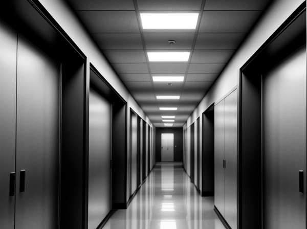 Smart Lighting System Otomatisasi Gedung Komersial: Panduan Efisiensi Smart lighting system automation in a modern office corridor