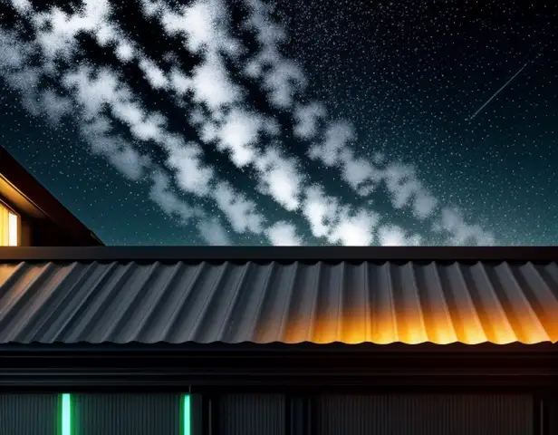 ilustrasi konseptual isometrik 3d pemecahan gelombang energi kinetik hujan pada atap spandek pasir