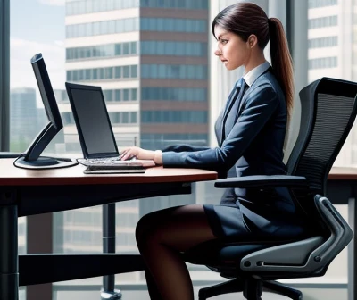 fotografi komersial meja standing desk hidrolik dan kursi lumbar support herman miller di kantor it