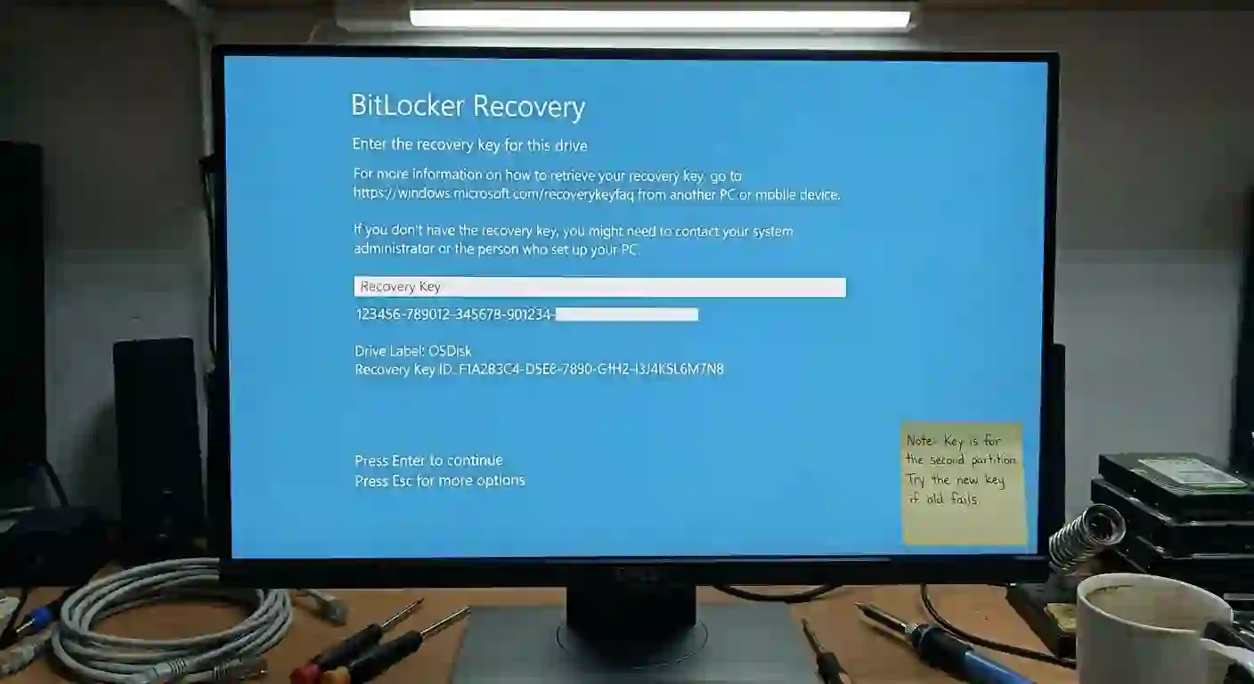 Tampilan layar Recovery Key BitLocker 48 digit saat sistem terkunci