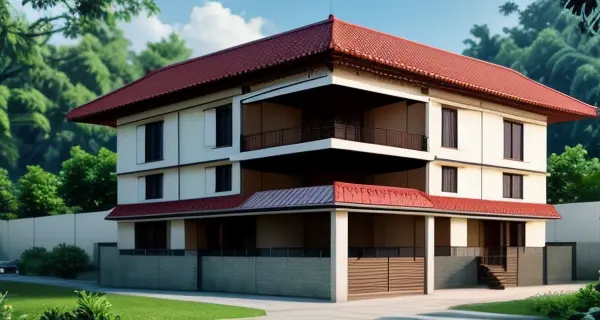 Potongan teknis detail struktur partisi dinding GRC dan rockwool peredam suara kantor