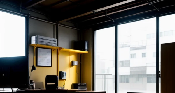 Desain kantor industri kreatif dengan perpaduan kubikel modern bata ekspos dan sekat baja