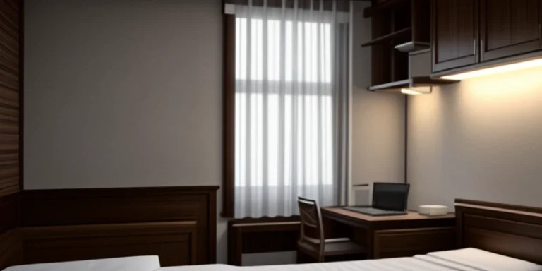 Desain interior klinik gigi estetik minimalis dengan aplikasi warna warm earth dan tata cahaya lampu bersuhu hangat.