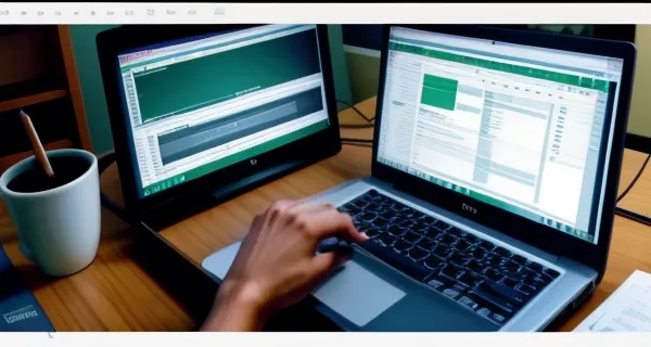Insinyur arsitek manajemen proyek menganalisis estimasi Rencana Anggaran Biaya di layar laptop